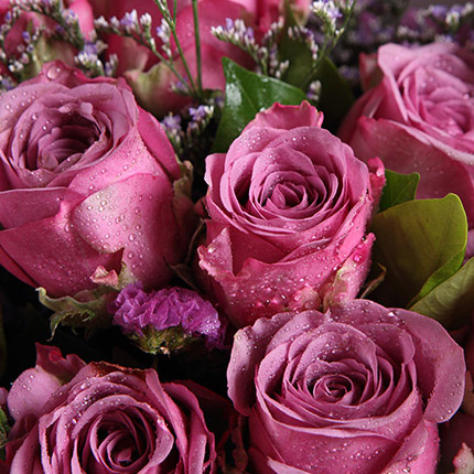 9枝紫玫瑰搭配勿忘我、紫色情人草创意花束
