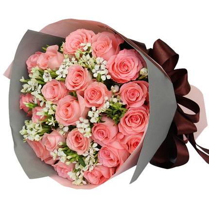 时刻想着你-21枝粉玫瑰，搭配相思梅创意花束