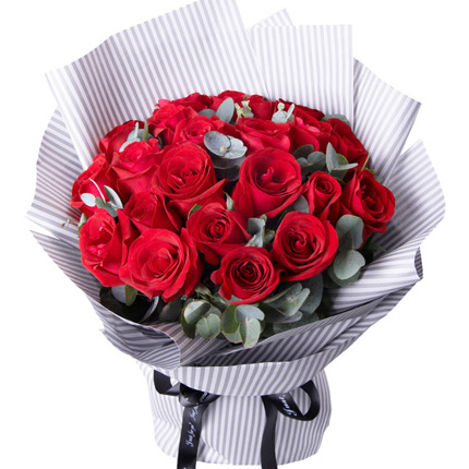 永远爱你-21枝红玫瑰，搭配尤加利送恋人花束