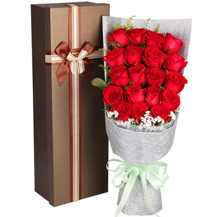 浓情蜜意-19朵红玫瑰，搭配黄莺创意花盒