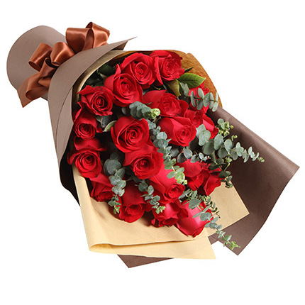 爱的气息-19枝红玫瑰，搭配尤加利送老婆花束