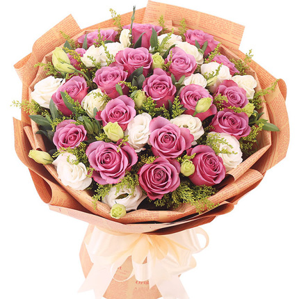 紫色味道-19枝紫玫瑰，搭配桔梗，黄莺送恋人鲜花