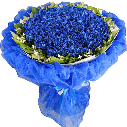 唯独爱您-99朵蓝色妖姬，搭配栀子叶、相思梅女神表白鲜花