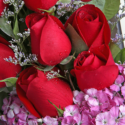 一心爱你-11朵红玫瑰，搭配粉色相思梅、情人草