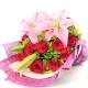 暖暖的爱-13朵红玫瑰，2枝香水粉百合，黄莺友情鲜花