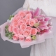 甜蜜物语-29枝戴安娜玫瑰+香水百合，搭配白色桔梗、叶上花
