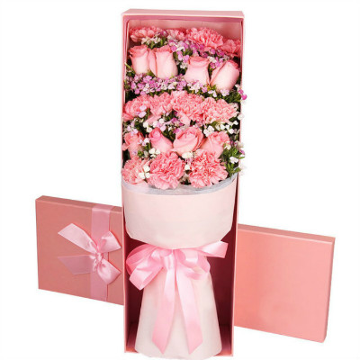 好运相伴-11朵粉康乃馨、8朵粉玫瑰送老师送长辈鲜花