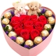 浪漫邂逅-9朵红玫瑰，11颗巧克力，2只小熊，配勿忘我