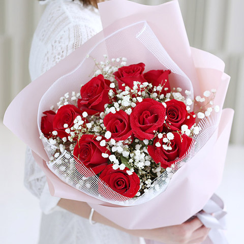 一生相恋-11朵红玫瑰，搭配满天星