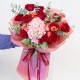 缤纷爱情-11枝卡罗拉红玫瑰、1枝粉绣球，搭配尤加利、橙色康乃馨