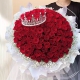 甜甜蜜蜜-99枝卡罗拉红玫瑰+1个皇冠，外围白色满天星